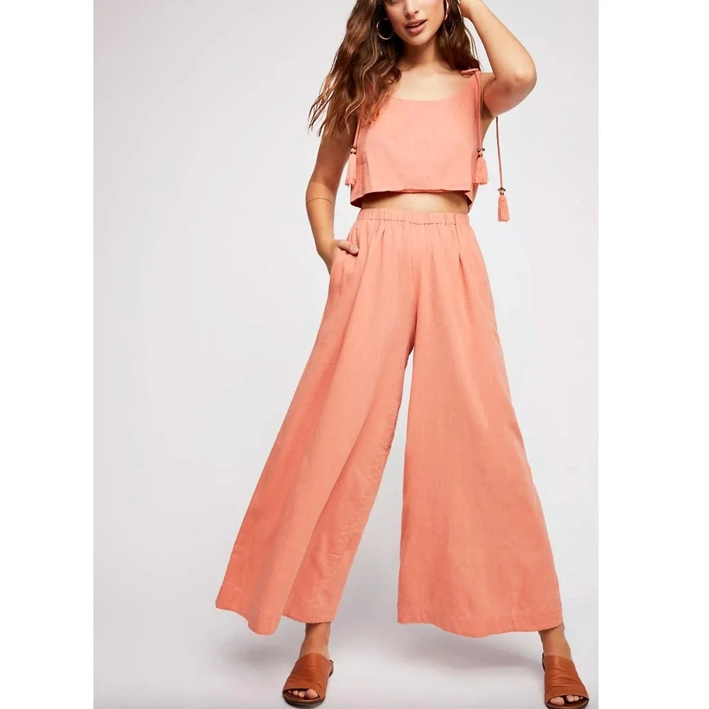 FREE PEOPLE Two-Timin' Coral Wide Leg Jumpsuit‎